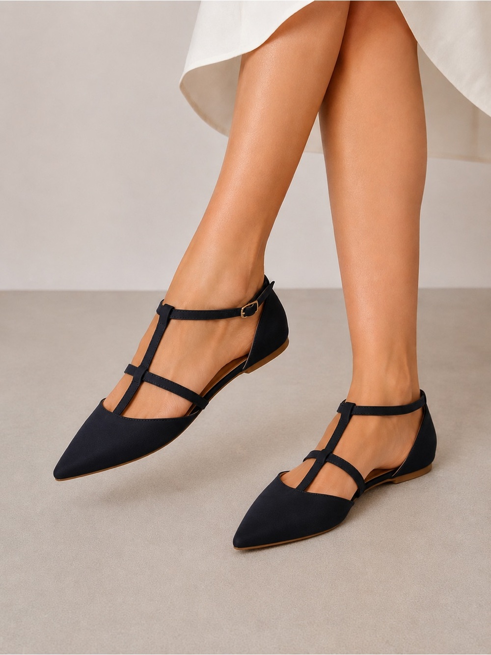 Journee Collection Navy Blue T-Strap Pointed Toe Flats D’Orsay Shoes size 6